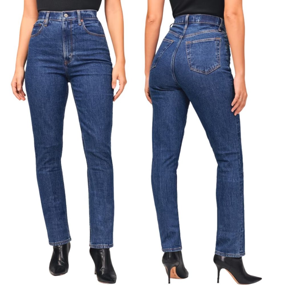 Abercrombie & Fitch Curve Love The 90s Slim Straight Jean 26 High Rise Dark Blue
